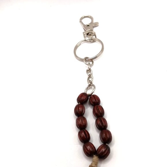 Wood Beaded + Wood Cross 8 Inch Keychain or Purse Charm - Picture 2 of 5